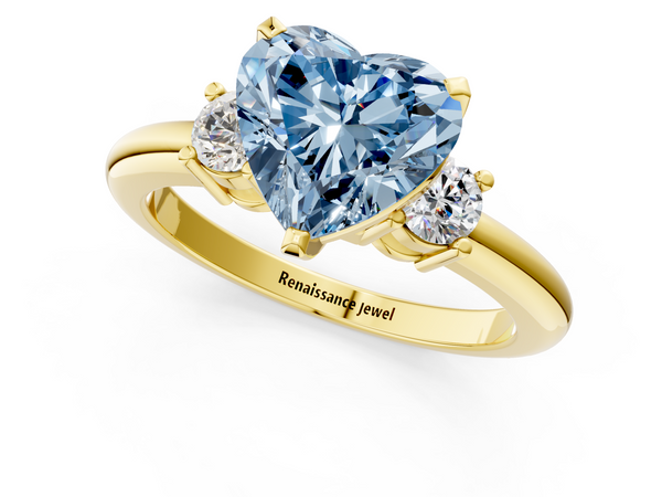 Yellow gold Three-Stone Fancy Blue Heart  Cut Diamond Solitaire with Prong Setting and Classic Band