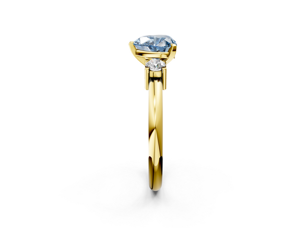 Yellow gold Three-Stone Fancy Blue Heart  Cut Diamond Solitaire with Prong Setting and Classic Band