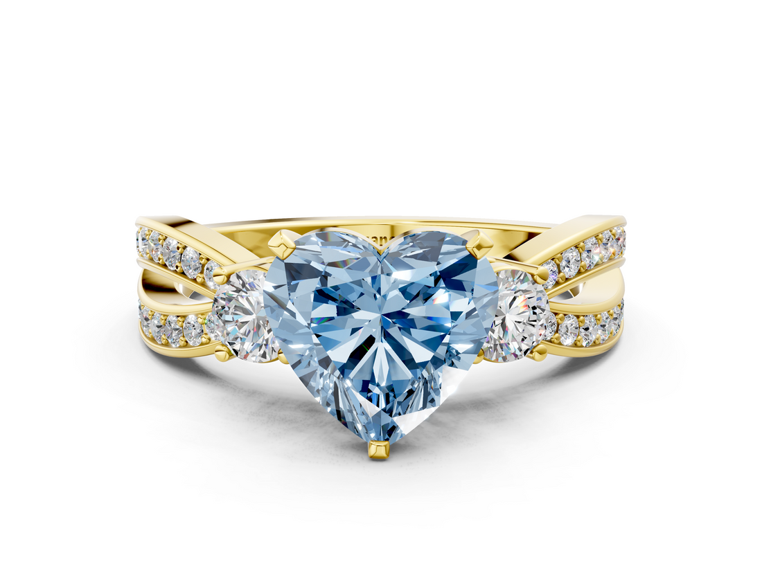 Yellow gold Three-Stone Fancy Blue Heart  Cut Diamond Twist Band with Prong Setting_40