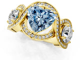 Yellow gold Three-Stone Fancy Blue Heart Cut Diamond Wave Pave Band with Prong Setting_1