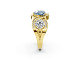Yellow gold Three-Stone Fancy Blue Heart Cut Diamond Wave Pave Band with Prong Setting_2