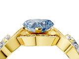 Yellow gold Three-Stone Fancy Blue Heart Cut Diamond Wave Pave Band with Prong Setting_4