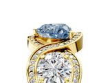 Yellow gold Three-Stone Fancy Blue Heart Cut Diamond Wave Pave Band with Prong Setting_5