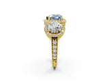 Yellow gold Three-Stone Fancy Blue Heart Cut Halo Diamond Milgrain Band with Four-Prong Setting_2