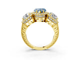 Yellow gold Three-Stone Fancy Blue Heart Cut Halo Diamond Milgrain Band with Four-Prong Setting_3