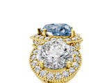 Yellow gold Three-Stone Fancy Blue Heart Cut Halo Diamond Milgrain Band with Four-Prong Setting_5