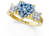 Yellow gold Three-Stone Fancy Blue Heart  Cut Solitaire Ring with Prong Setting_4