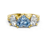 Yellow gold Three-Stone Fancy Blue Heart  Diamond Milgrain Pave Band with Prong Setting 1