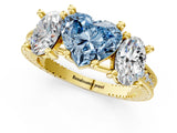 Yellow gold Three-Stone Fancy Blue Heart  Diamond Milgrain Pave Band with Prong Setting 2