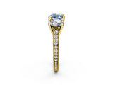 Yellow gold Three-Stone Fancy Blue Heart  Diamond Milgrain Pave Band with Prong Setting 3