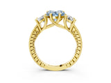 Yellow gold Three-Stone Fancy Blue Heart  Diamond Milgrain Pave Band with Prong Setting 4