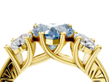 Yellow gold Three-Stone Fancy Blue Heart  Diamond Milgrain Pave Band with Prong Setting 5