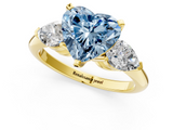 Yellow gold Three-Stone Fancy Blue Heart  Diamond Ring with Pear Side Stones in Four-Prong Setting_61