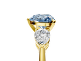 Yellow gold Three-Stone Fancy Blue Heart  Diamond Ring with Pear Side Stones in Four-Prong Setting_65