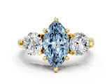 Yellow gold Three-Stone Fancy Blue Marquise  Brilliant Cut Solitaire Ring with Prong Setting on a Classic Band 1
