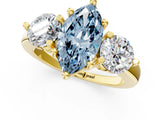 Yellow gold Three-Stone Fancy Blue Marquise  Brilliant Cut Solitaire Ring with Prong Setting on a Classic Band 2