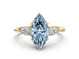 Yellow gold Three-Stone Fancy Blue Marquise Cut Brilliant Diamond Solitaire Ring with Tapered Band and Four-Prong Setting_6