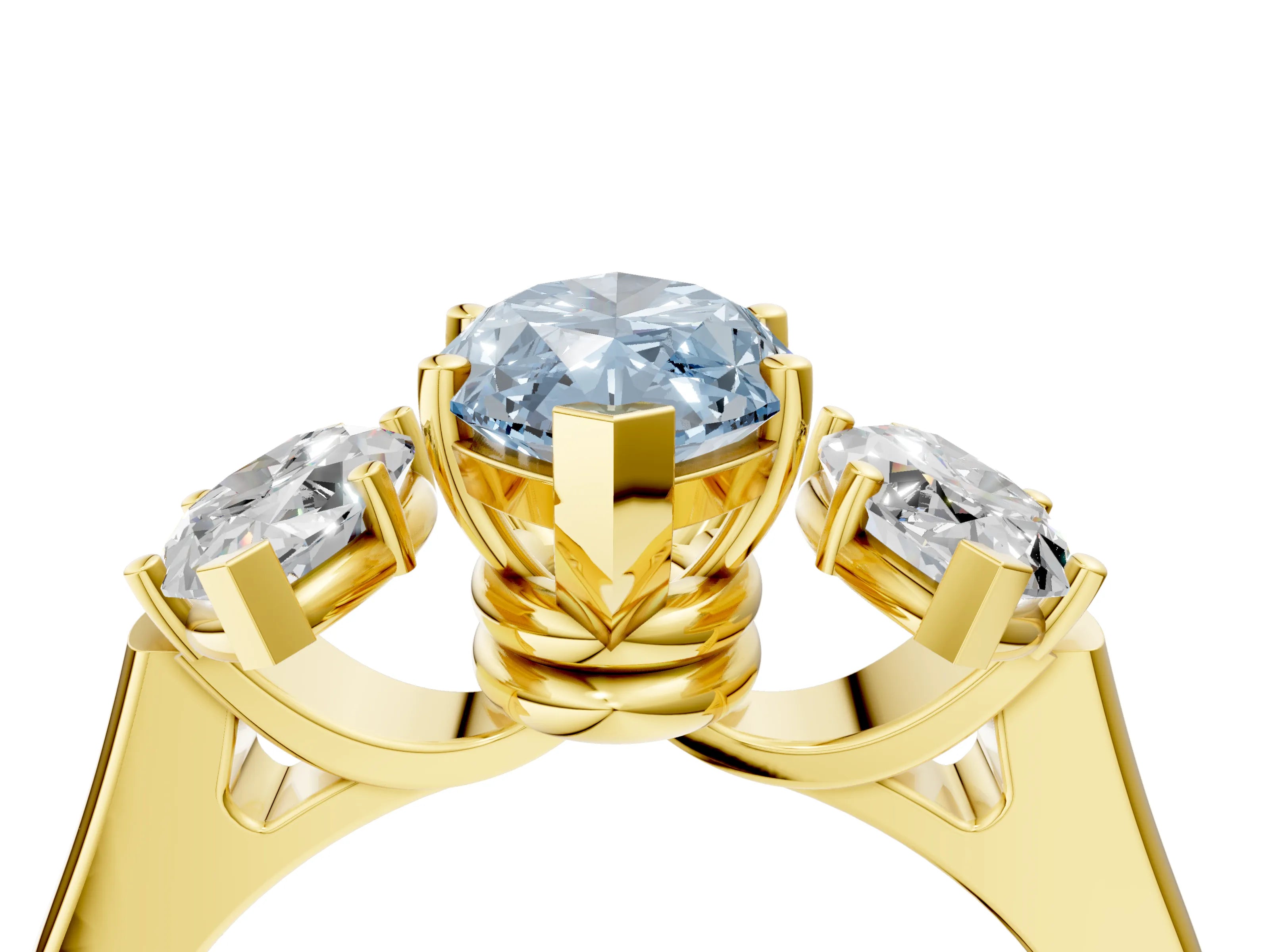 Yellow gold Three-Stone Fancy Blue Marquise Cut Brilliant Diamond Trellis Ring with Comfort Fit Band_4