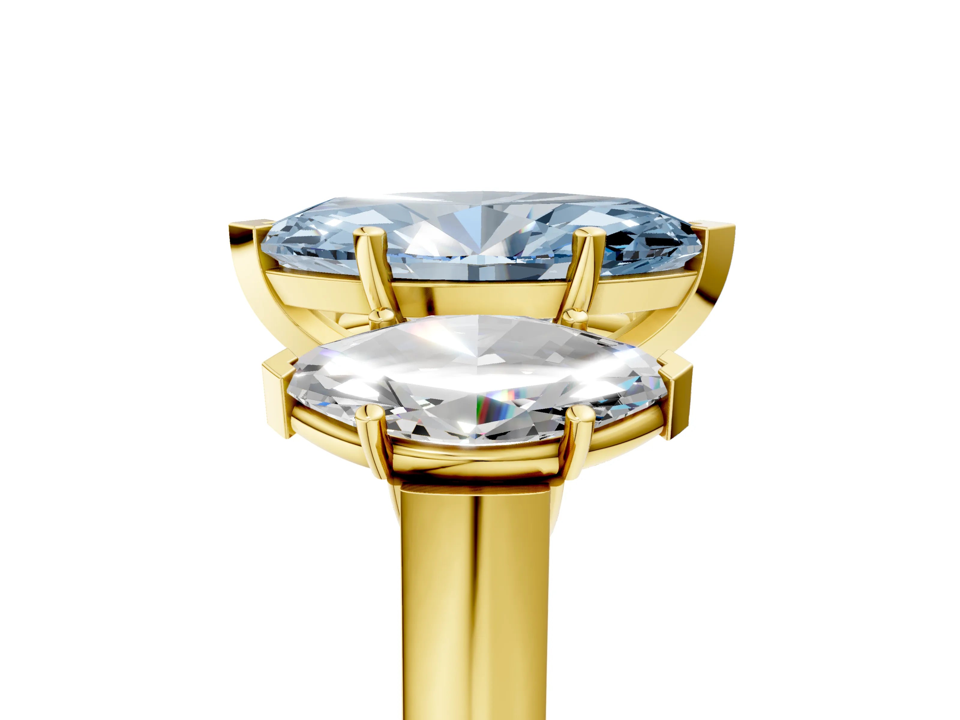 Yellow gold Three-Stone Fancy Blue Marquise Cut Brilliant Diamond Trellis Ring with Comfort Fit Band_5