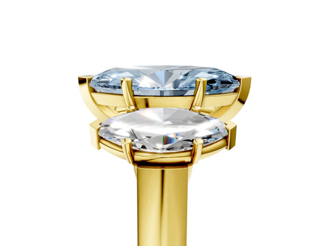 Yellow gold Three-Stone Fancy Blue Marquise Cut Brilliant Diamond Trellis Ring with Comfort Fit Band_5