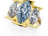 Yellow gold Three Stone Fancy Blue Marquise Cut Cut Channel Set Diamond Ring_1