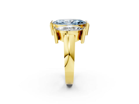 Yellow gold Three Stone Fancy Blue Marquise Cut Cut Channel Set Diamond Ring_2