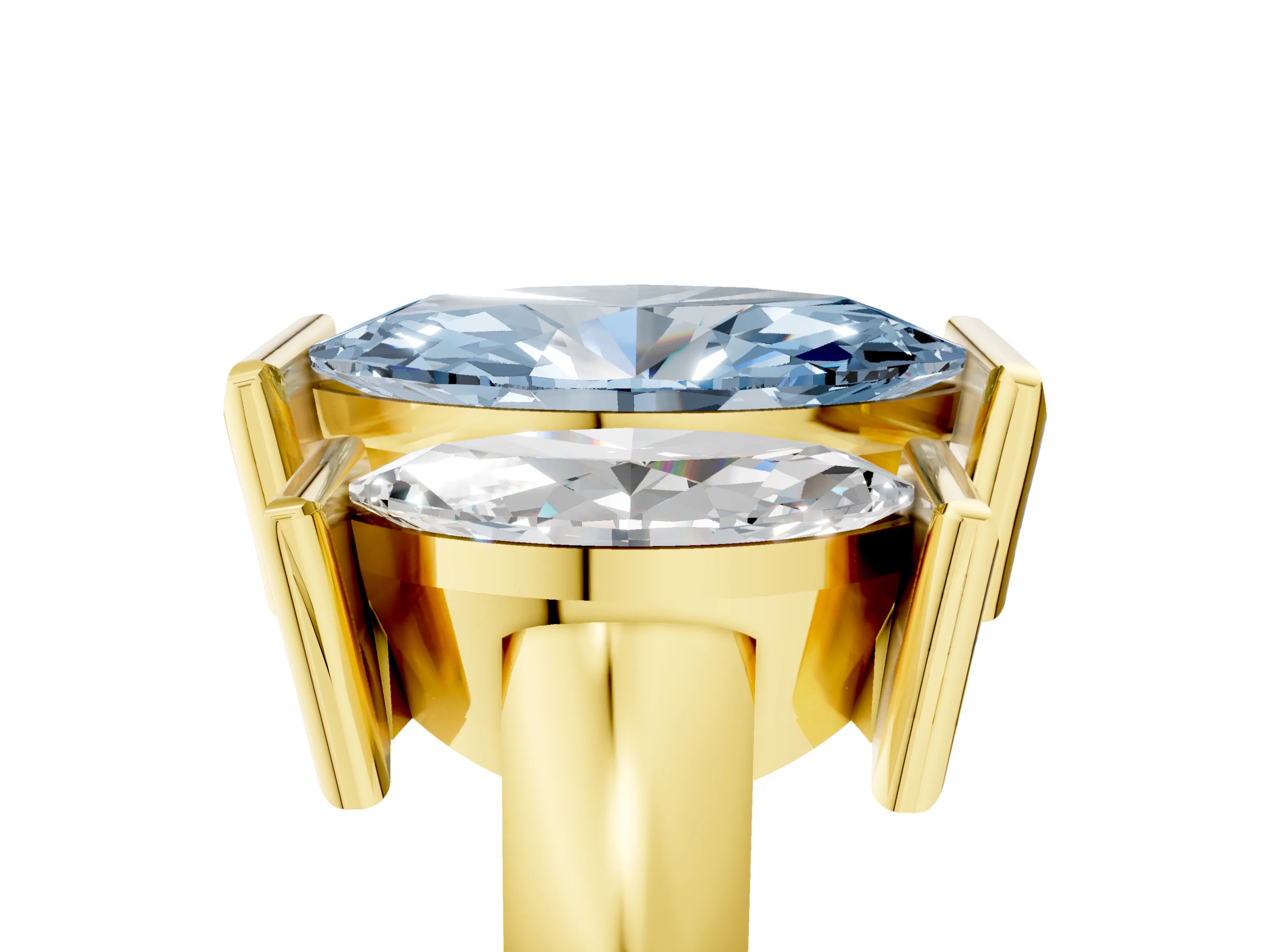 Yellow gold Three Stone Fancy Blue Marquise Cut Cut Channel Set Diamond Ring_5