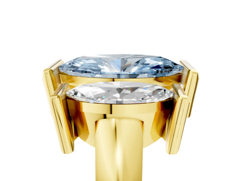 Yellow gold Three Stone Fancy Blue Marquise Cut Cut Channel Set Diamond Ring_5