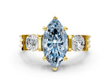 Yellow gold Three-Stone Fancy Blue Marquise Cut Cut Classic Band Prong Setting Ring