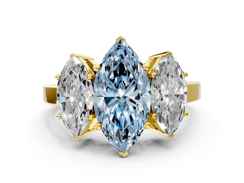 Yellow gold Three-Stone Fancy Blue Marquise Cut Cut Diamond Engagement Ring with Flat Band and Four-Prong Setting_12