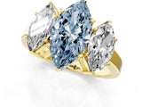 Yellow gold Three-Stone Fancy Blue Marquise Cut Cut Diamond Engagement Ring with Flat Band and Four-Prong Setting_13