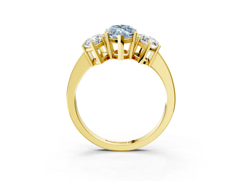 Yellow gold Three-Stone Fancy Blue Marquise Cut Cut Diamond Engagement Ring with Flat Band and Four-Prong Setting_3