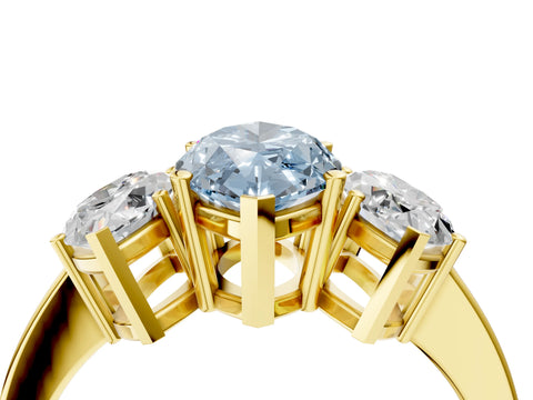 Yellow gold Three-Stone Fancy Blue Marquise Cut Cut Diamond Engagement Ring with Flat Band and Four-Prong Setting_4