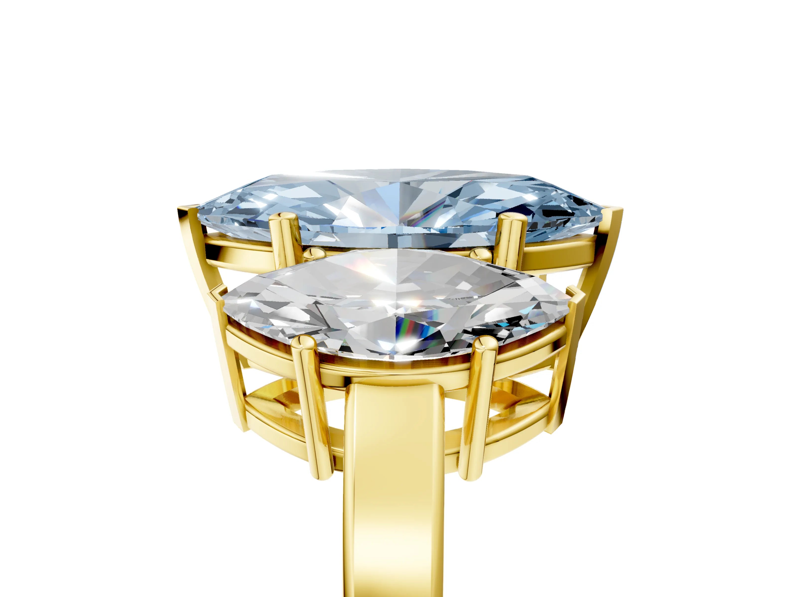 Yellow gold Three-Stone Fancy Blue Marquise Cut Cut Diamond Engagement Ring with Flat Band and Four-Prong Setting_5