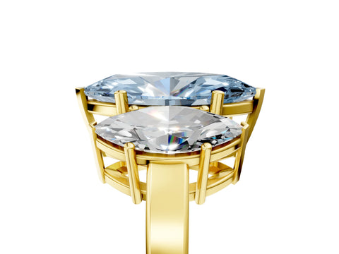 Yellow gold Three-Stone Fancy Blue Marquise Cut Cut Diamond Engagement Ring with Flat Band and Four-Prong Setting_5