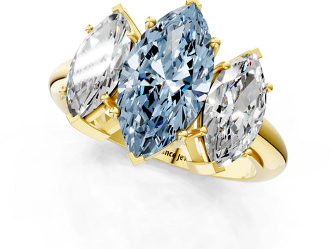 Yellow gold Three-Stone Fancy Blue Marquise Cut Cut Diamond Engagement Ring with Prong Setting on a White Gold Band_1