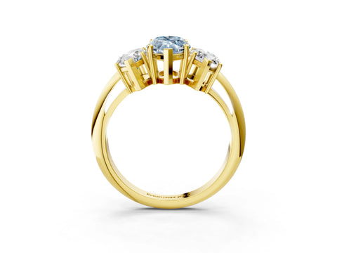 Yellow gold Three-Stone Fancy Blue Marquise Cut Cut Diamond Engagement Ring with Prong Setting on a White Gold Band_3