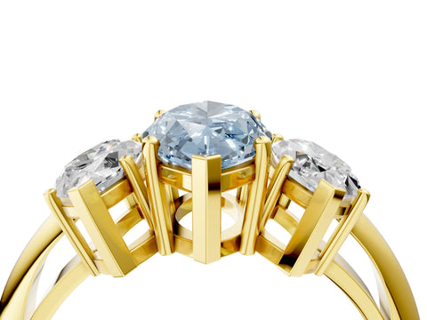Yellow gold Three-Stone Fancy Blue Marquise Cut Cut Diamond Engagement Ring with Prong Setting on a White Gold Band_4