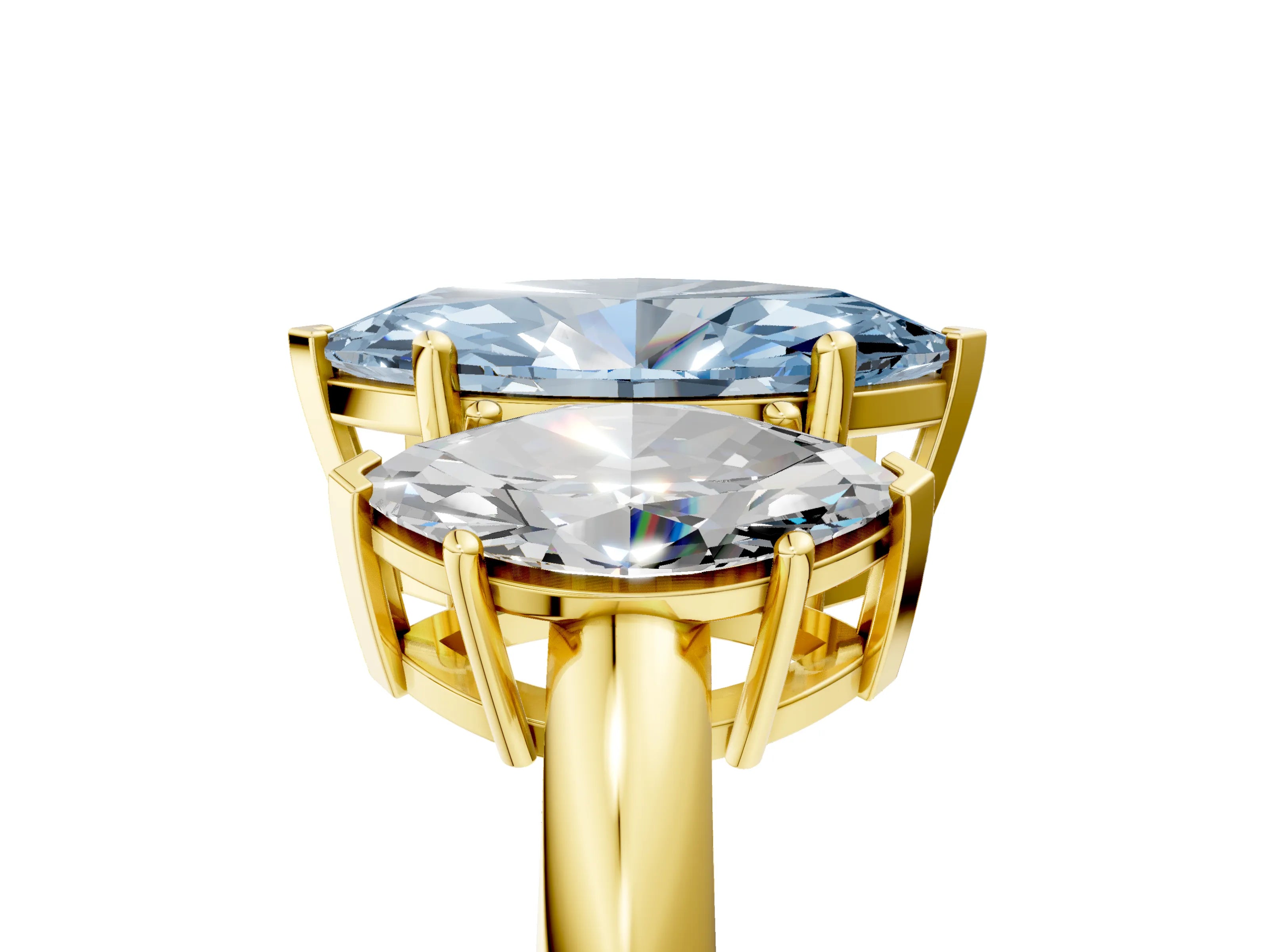 Yellow gold Three-Stone Fancy Blue Marquise Cut Cut Diamond Engagement Ring with Prong Setting on a White Gold Band_5