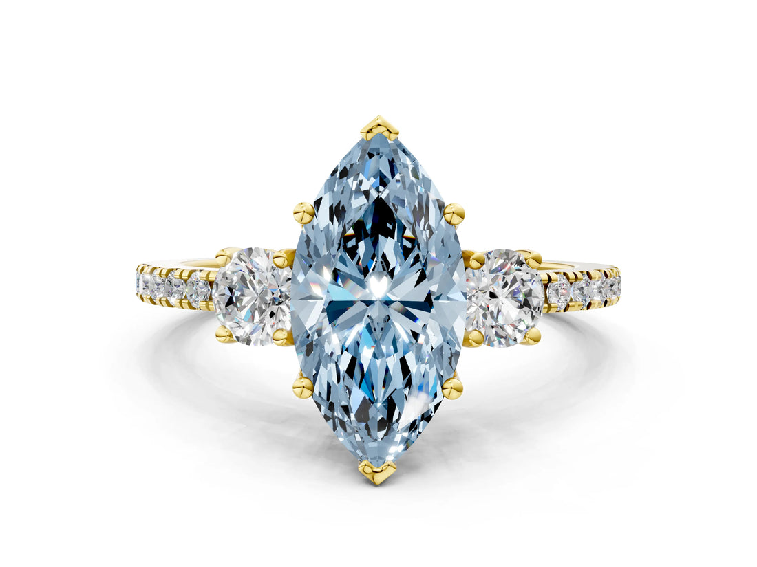 Yellow gold Three-Stone Fancy Blue Marquise Cut Cut Diamond Pavé Band with Prong Setting_15