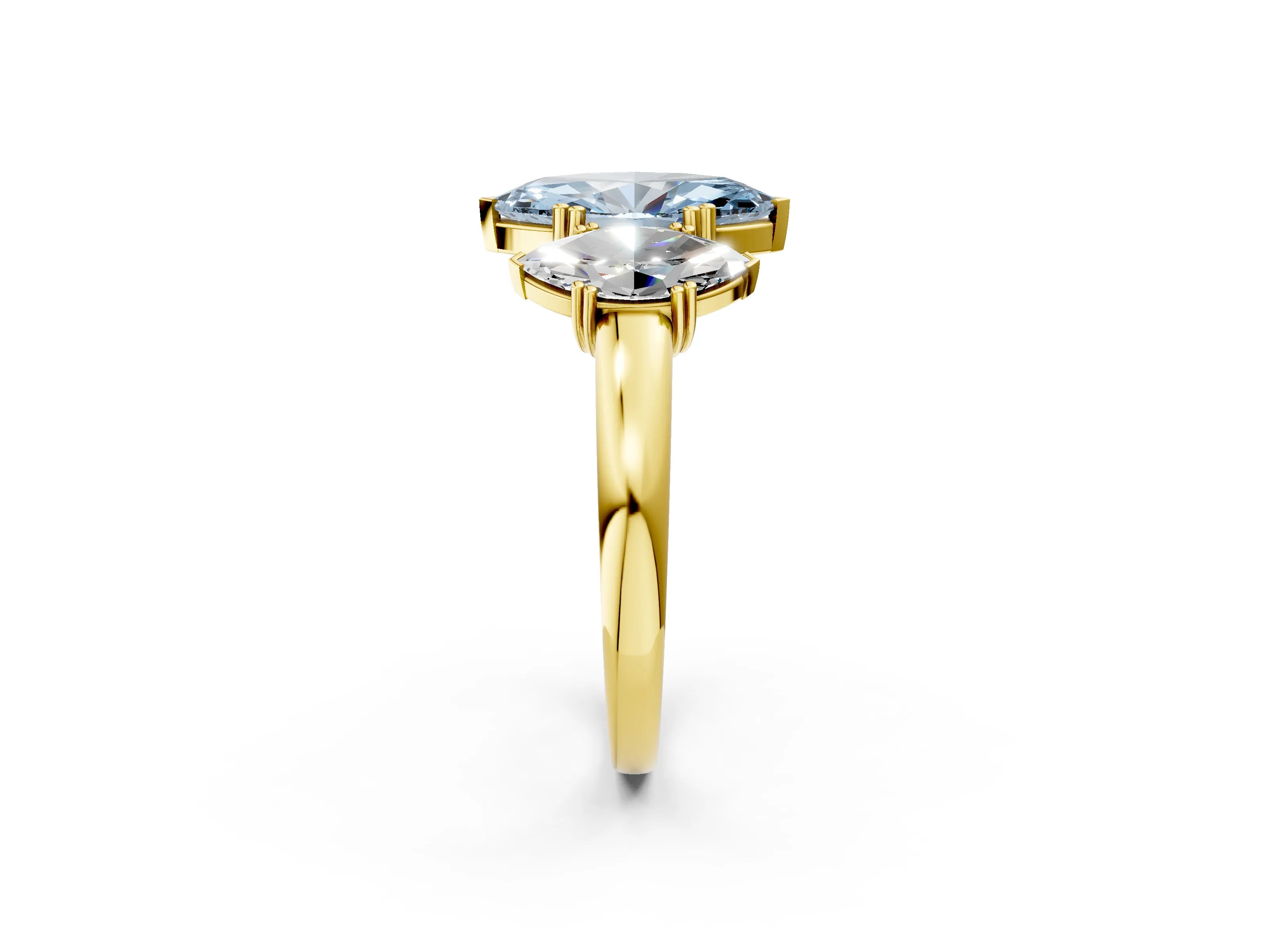 Yellow gold Three-Stone Fancy Blue Marquise Cut Cut Diamond Ring with Channel Set Band and Four-Prong Setting_2