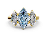 Yellow gold Three-Stone Fancy Blue Marquise Cut Cut Diamond Ring with Channel Set Band and Four-Prong Setting_25