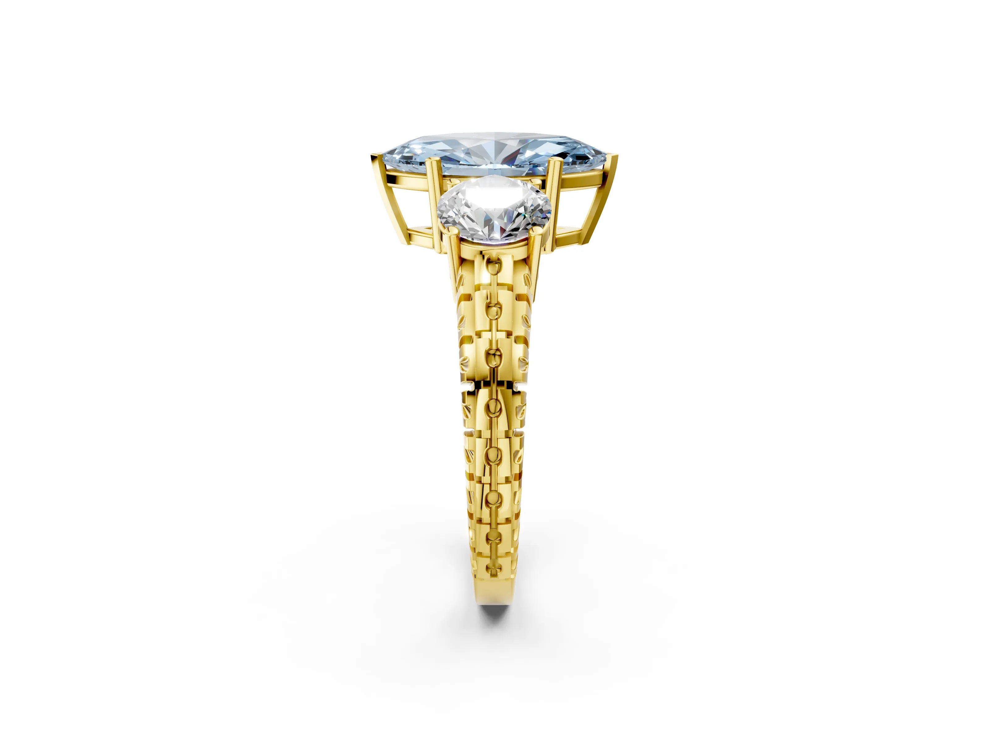Yellow gold Three-Stone Fancy Blue Marquise Cut Cut Diamond Ring with Channel-Set Band and Prong Setting_2