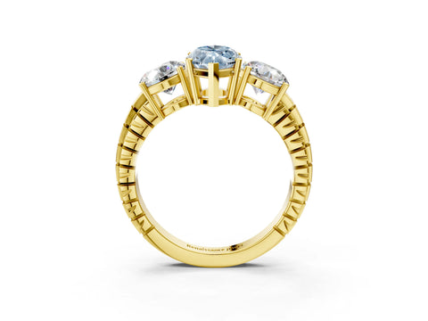 Yellow gold Three-Stone Fancy Blue Marquise Cut Cut Diamond Ring with Channel-Set Band and Prong Setting_3
