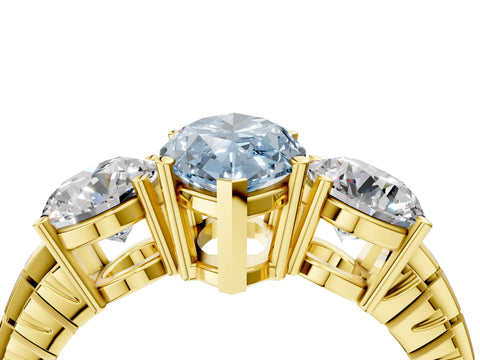 Yellow gold Three-Stone Fancy Blue Marquise Cut Cut Diamond Ring with Channel-Set Band and Prong Setting_4