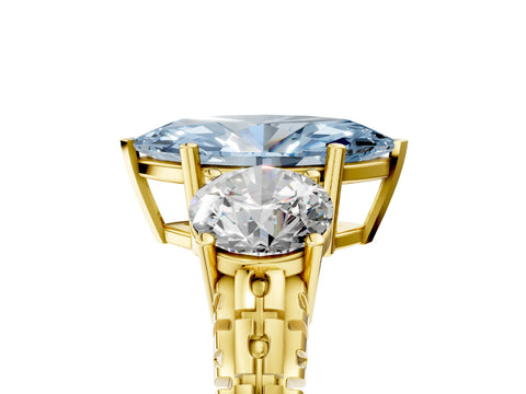 Yellow gold Three-Stone Fancy Blue Marquise Cut Cut Diamond Ring with Channel-Set Band and Prong Setting_5