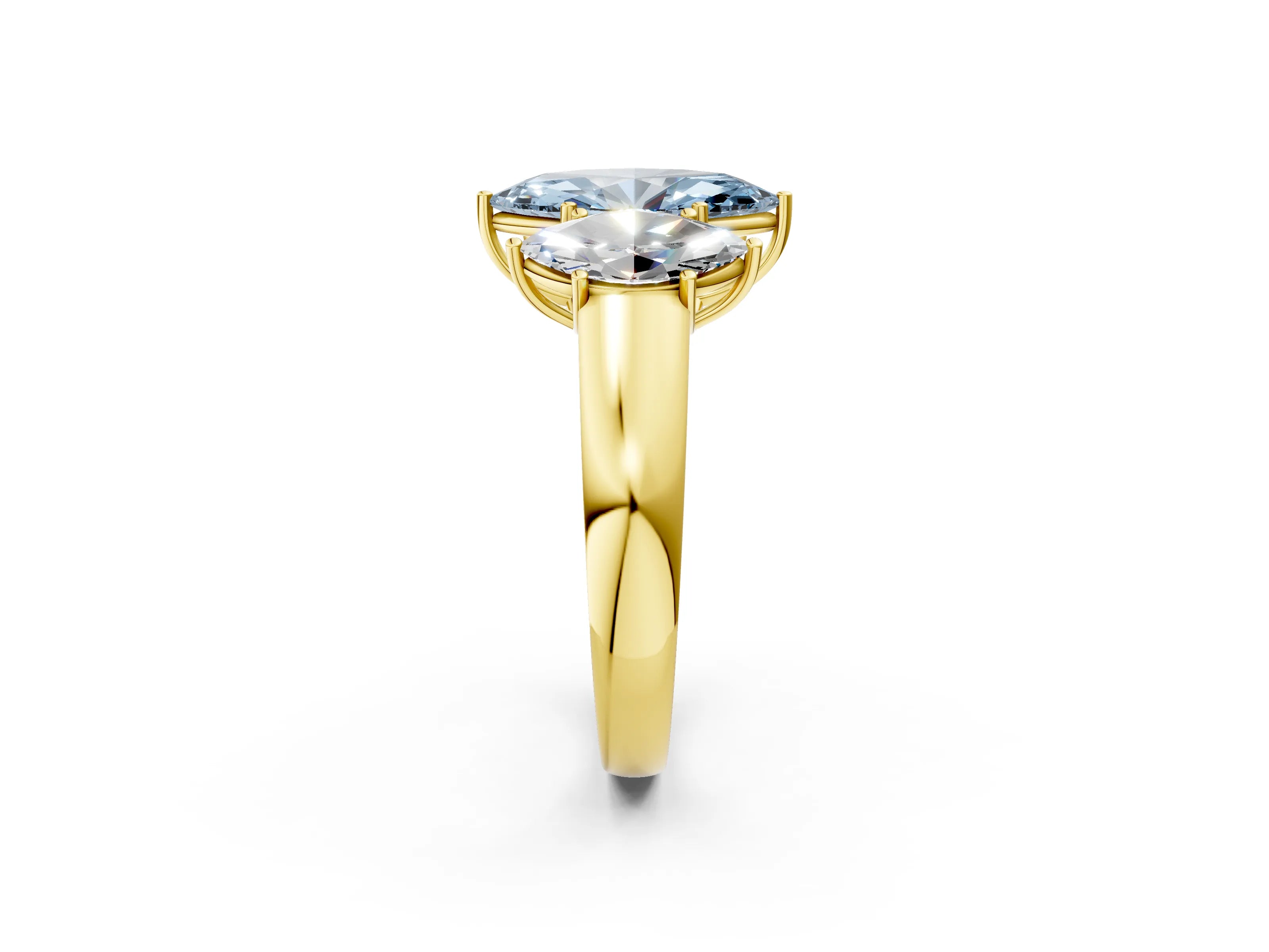 Yellow gold Three-Stone Fancy Blue Marquise Cut Cut Diamond Ring with Prong Setting and Classic Band_2