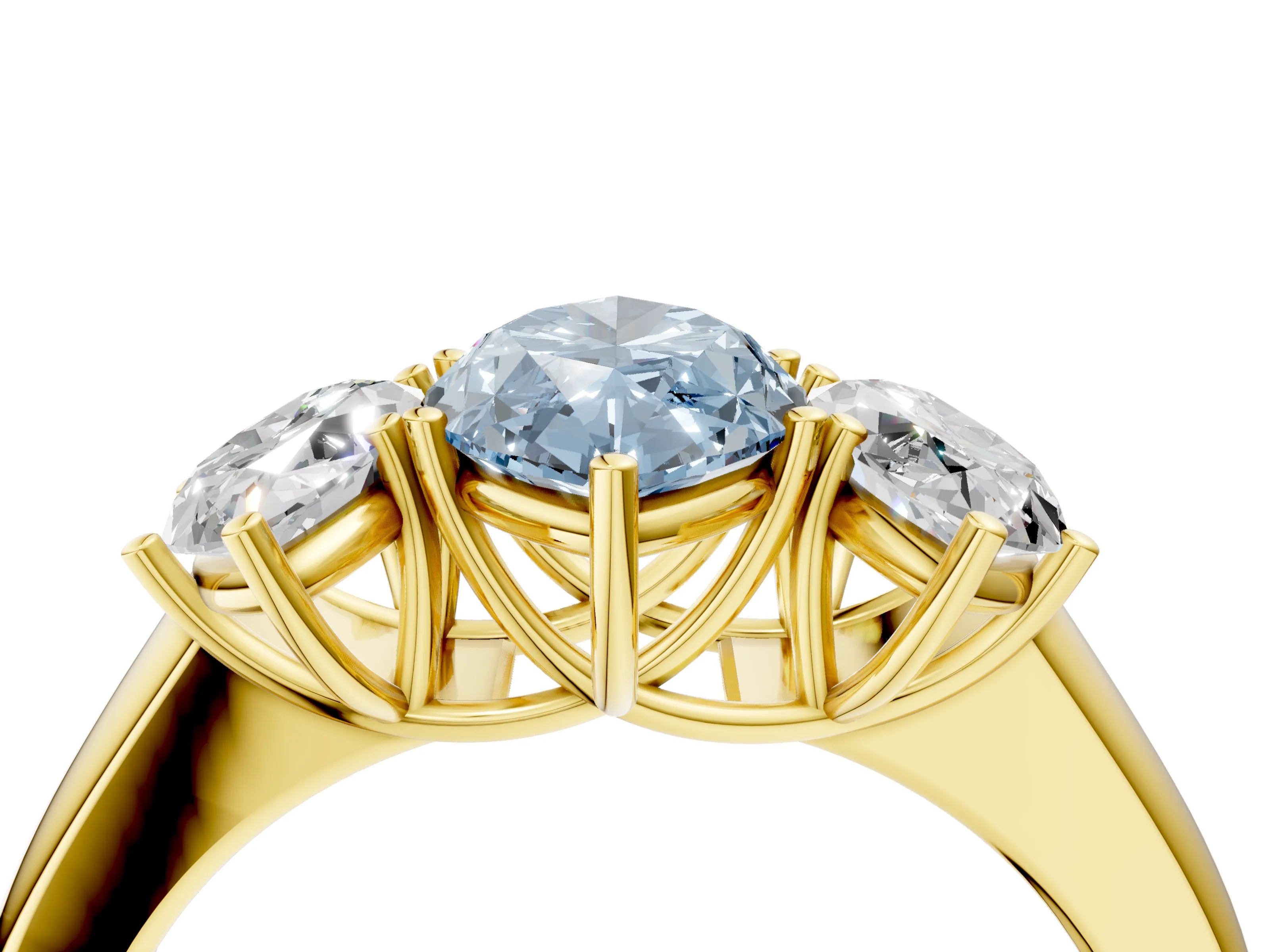 Yellow gold Three-Stone Fancy Blue Marquise Cut Cut Diamond Ring with Prong Setting and Classic Band_4