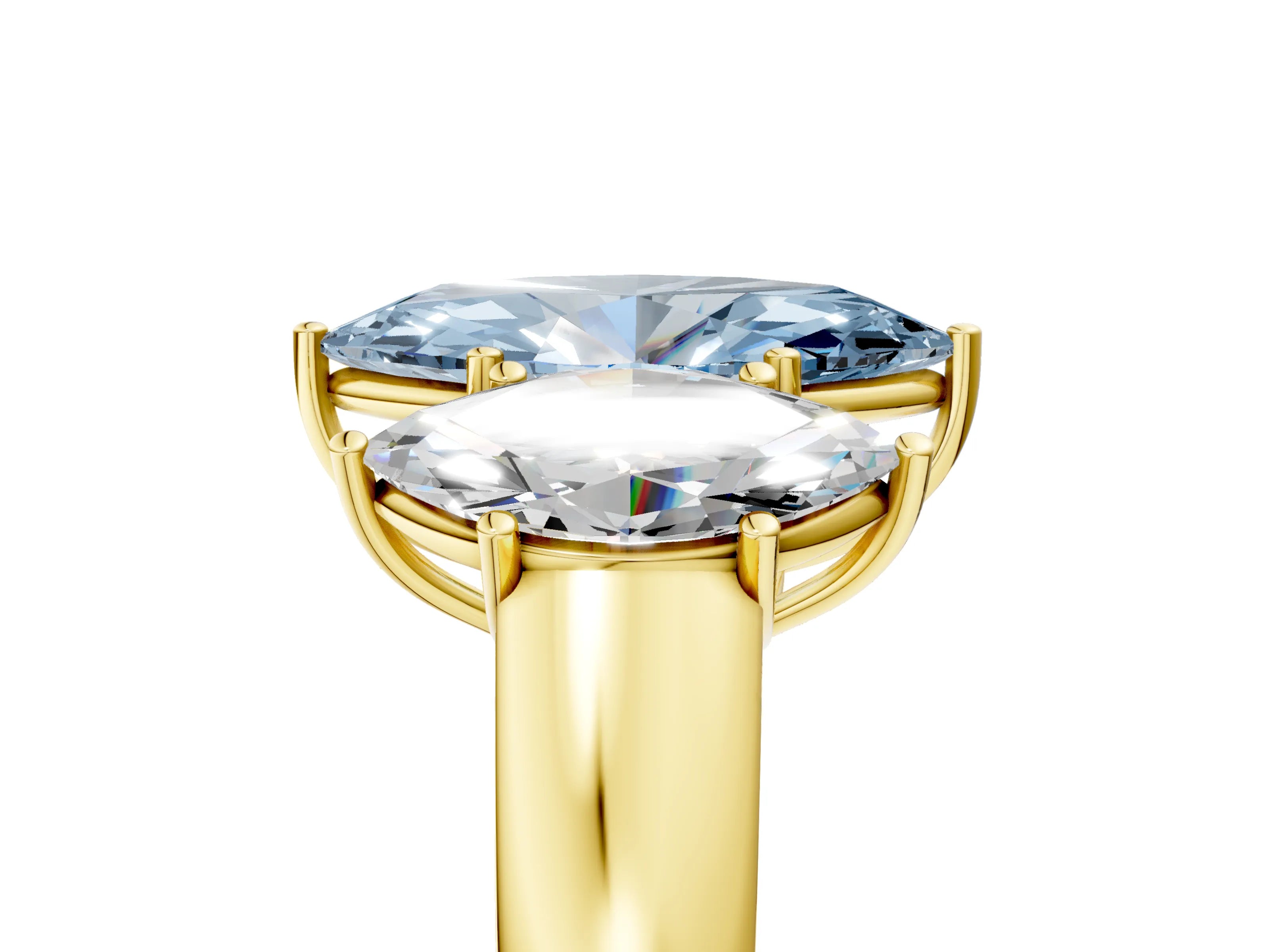 Yellow gold Three-Stone Fancy Blue Marquise Cut Cut Diamond Ring with Prong Setting and Classic Band_5