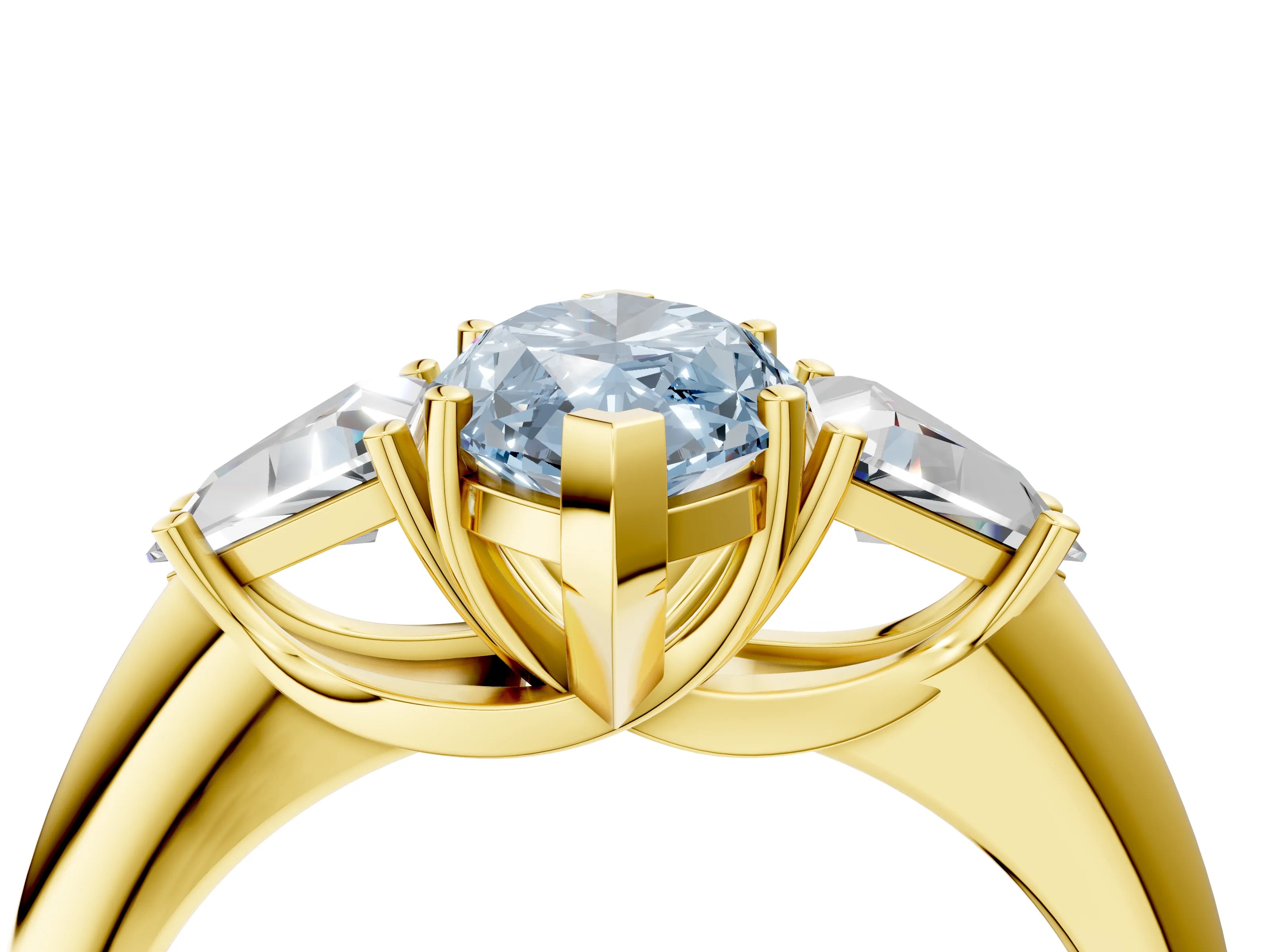 Yellow gold Three-Stone Fancy Blue Marquise Cut Cut Diamond Ring with Trillion Side Stones and Four-Prong Setting_7